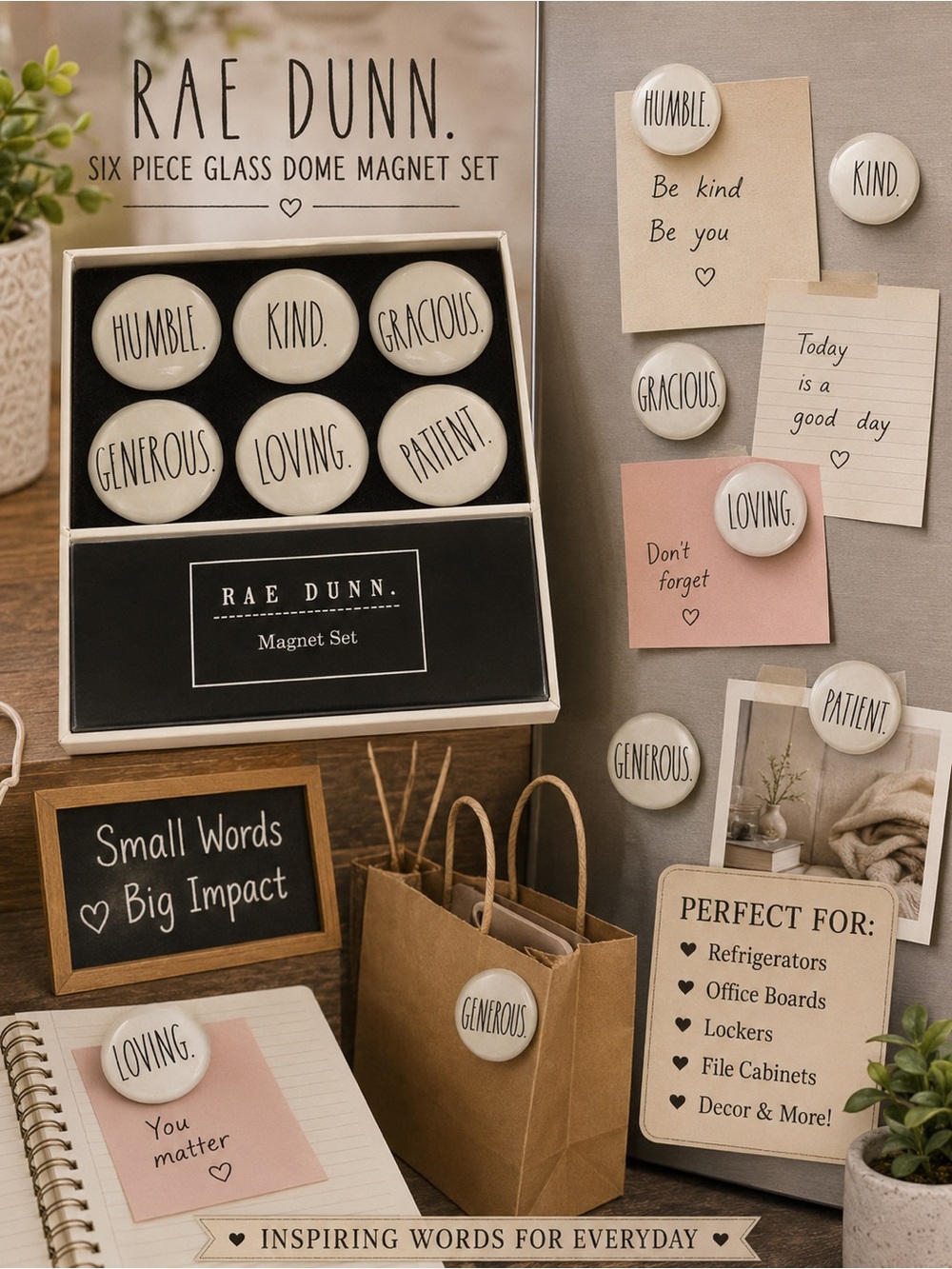 Rae Dunn Round Word Magnet Set - White & Black
